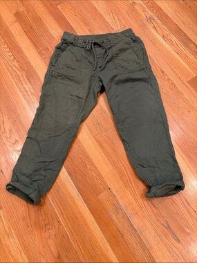 Old Navy Olive Linen Cropped Pants With Drawstring Brand New